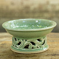 Celadon ceramic dish Jade Chrysanthemum Thailand