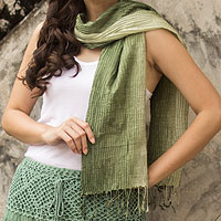 Silk pin tuck scarf Olive Sage Transition Thailand