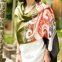 Silk batik shawl Ocean Sunset Thailand