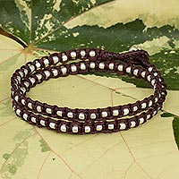 Braided wrap bracelet Floral Moon in Burgundy Thailand