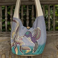 Cotton batik sling bag, 'Thai Hummingbird' - Purple Cotton Sling Handbag from Thailand
