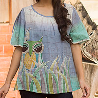Cotton batik blouse, Forest Owl