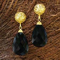 Gold vermeil and agate dangle earrings,