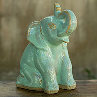 Celadon ceramic statuette Mint Elephant Welcome Thailand