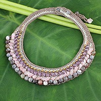 Amethyst and rose quartz beaded choker,