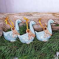 Celadon ceramic ornaments Festive Blue Ducks set of 3 Thailand