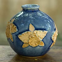 Celadon ceramic vase Orchid in Blue Splendor Thailand