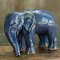 Celadon ceramic figurine Wandering Blue Elephant Thailand