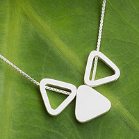 Sterling silver pendant necklace, 'Triangle Trio' - Thai Modern Handmade Sterling Silver Pendant Necklace