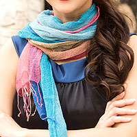 Silk scarves Turquoise Fantasy pair Thailand