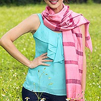 Silk and cotton scarf Rose Harmony Thailand
