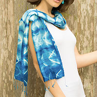 Silk Tie Dye Scarf from Thailand,'Azure Mystique'