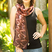 Silk scarf, 'Cocoa Mystique' - Fair Trade Silk Tie Dye Scarf from Thailand