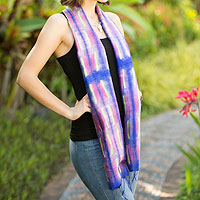 Tie Dye Purple and Pink Silk Scarf from Thailand,'Purple Thai River'