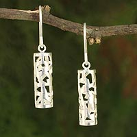 Sterling silver dangle earrings, 'Forest Shadow' - Modern Brushed Silver Earrings from Thailand