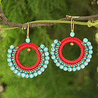 Beaded dangle earrings, 'Divinely Turquoise' - Artisan Crafted Calcite Crocheted Earrings