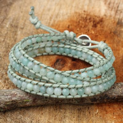 Amazonite wrap bracelet, 'Sunny Flowers' - Amazonite and Hill Tribe Silver Wrap Handcrafted Bracelet