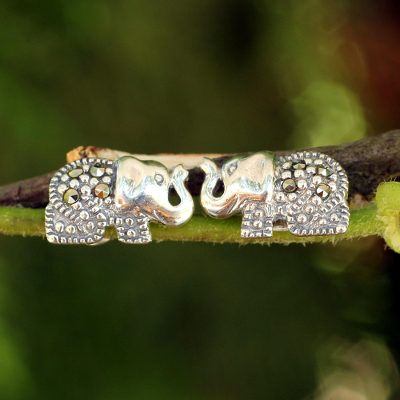 Marcasite button earrings, Thai Elephant