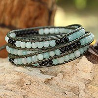 Amazonite and onyx wrap bracelet,
