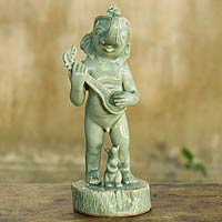 Celadon ceramic statuette Musical Ganesha Thailand