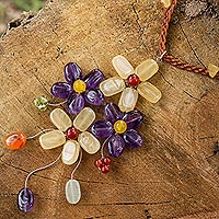Amethyst flower necklace, 'Twilight Bouquet' - Artisan Crafted Multi-gemstone Flower Necklace