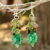 Peridot and unakite cluster earrings,