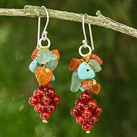 Carnelian and aventurine cluster earrings,