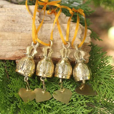 Brass ornaments, 'Buddhist Bells' (4 inch, set of 4) - Set of 4 Brass Ornaments Crafted by Hand (4 Inch)
