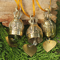 Brass ornaments Buddhist Bells set of 3 Thailand