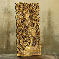 Teak relief panel Golden Kinnaree Thailand