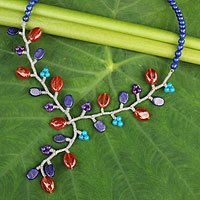 Lapis lazuli and carnelian beaded necklace,