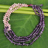 Amethyst and rose quartz beaded necklace,