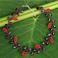 Amethyst and garnet beaded necklace,