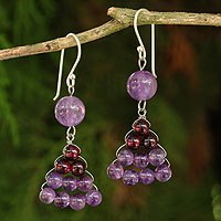 Amethyst and garnet dangle earrings,