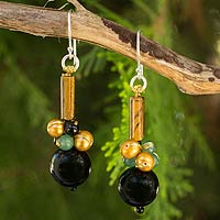 Onyx and tiger s eye dangle earrings Scenic Color Thailand