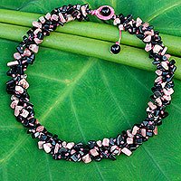 Onyx and rhodochrosite beaded necklace,