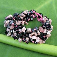 Onyx and rhodochrosite beaded bracelet,