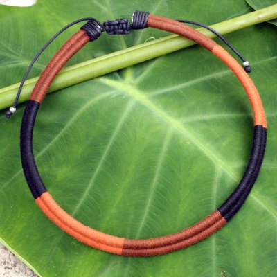 Cotton collar necklace, 'Brown Trends' - Artisan Crafted Cotton Necklace Collar