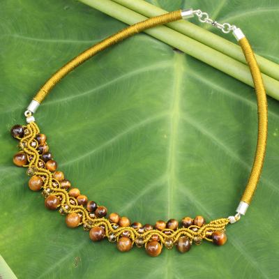 Tiger's eye collar necklace, 'Let's Dance' - Handcrafted Tigre's Eye Macrame Necklace