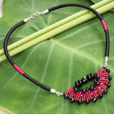 Onyx pendant necklace, 'Star of Nan' - Crocheted Onyx Necklace Artisan Crafted Jewelry