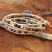 Agate wrap bracelet, 'Natural Warmth' - Thai Hand Knotted Agate Wrap Bracelet