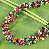 Wood torsade necklace, 'Petchaburi Belle' - Artisan Crafted Multicolor Wood Beaded Torsade Necklace