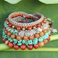 Carnelian and jasper wristband bracelet,