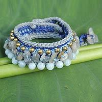 Aquamarine and labradorite wristband bracelet,