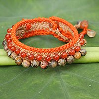 Carnelian and jasper beaded bracelet,