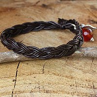 Carnelian and leather braided bracelet,