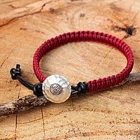 Leather and silver wristband bracelet,