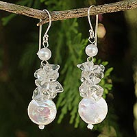 Cultured pearl and quartz cluster earrings Exquisite Elegance Thailand