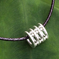 Men's sterling silver pendant necklace, 'Modern Abacus' - Original Men's Sterling Silver Pendant Necklace