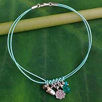 Labradorite and cultured pearl charm bracelet,